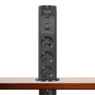 Distribuitor electric ascuns motorizat - "Touchcontrol" - 3-way + USB + Type-C - negru ǀ 20453B