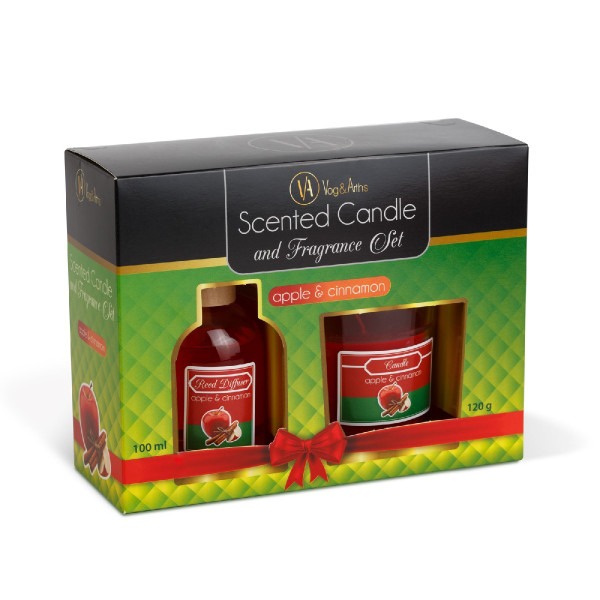 Set lumanare parfumata si odorizant cu bete - mar & scortisoara - 120 g + 100 ml ǀ 58800A - imagine 3
