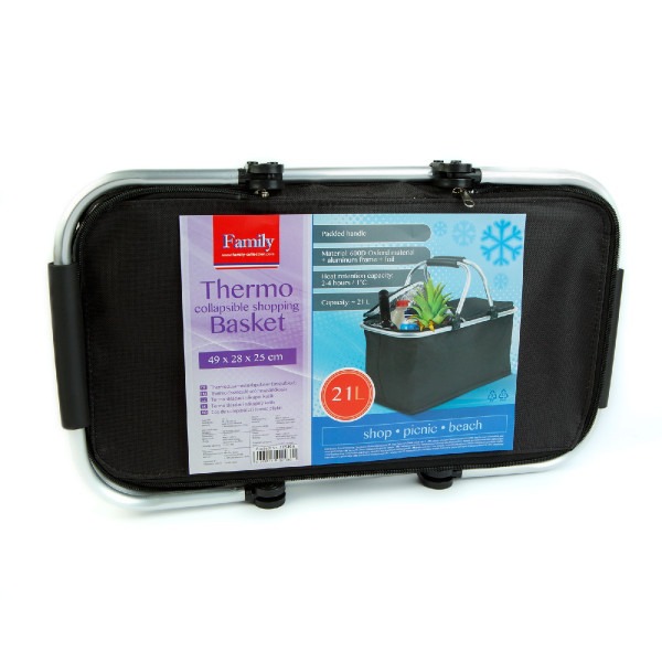 Cos de cumparaturi termoizolant pliabil – 49 x 28 x 25 cm – 21 L – negru ǀ 11549A - imagine 2